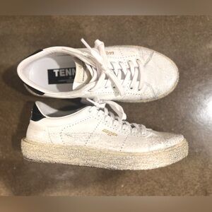 Size 37 Golden Goose Tennis VCE. White leather with silver glitter gradient.